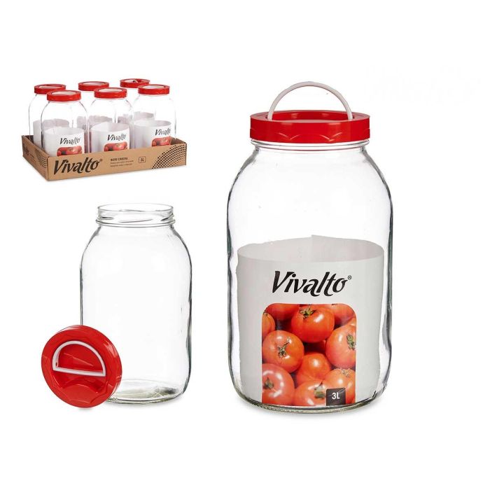 Bote Cristal 3L Tapa Roja Con Asa Vivalto 13X24CM (6 Unidades) Bote Cristal 3L Tapa Roja Con Asa Vivalto 13X24CM (6 Unidades)