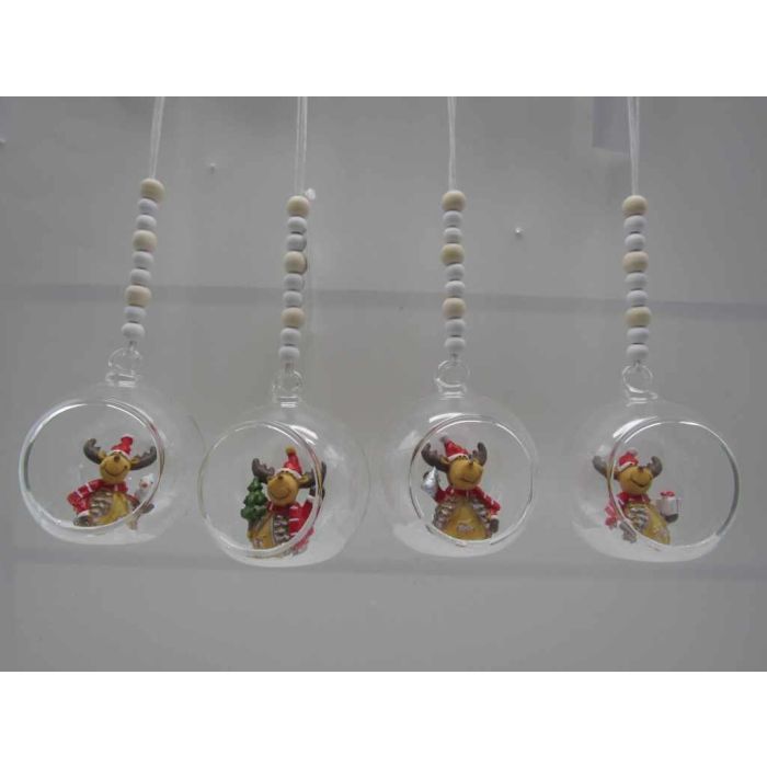 DKD Home Decor Figura Navidad Tradicional Reno Resina Cristal Colores Surtidos Marrón Verde Rojo Blanco 7x6x8 cm Pack 4 Unidades