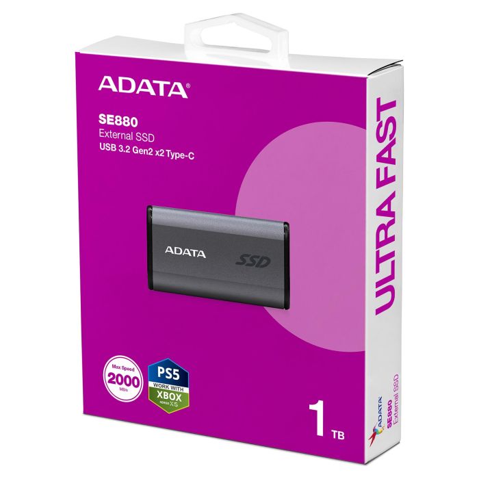 ADATA SSD Externo Elite SE880 AELI-SE880-1TCGY 1TB USB-C 3.2 Gen 2x2 - Hasta 2000MB/s, Compacto, Compatible con PS5, Xbox, Mac, Windows