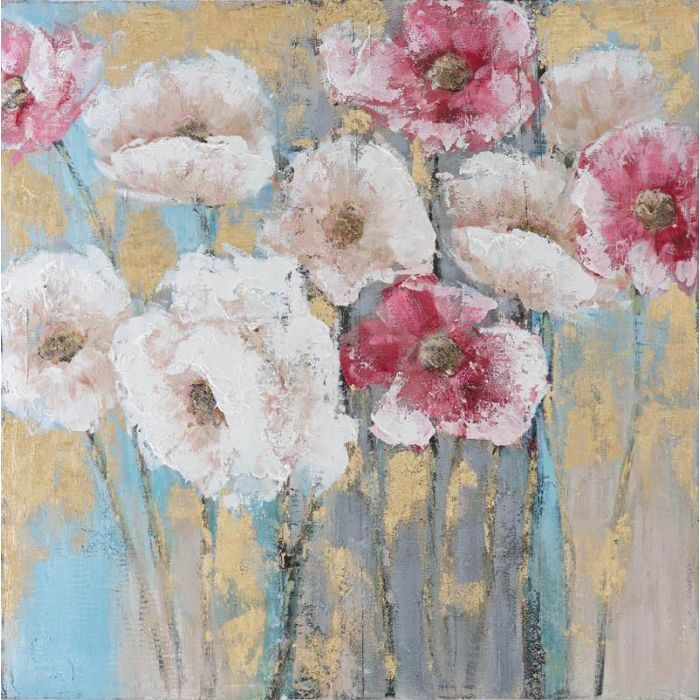 DKD Home Decor Cuadro Shabby Chic Pintado a Mano de Lienzo y Pino con Diseño Florero Multicolor 99.5x99.5 cm - Set de 2 Unidades
