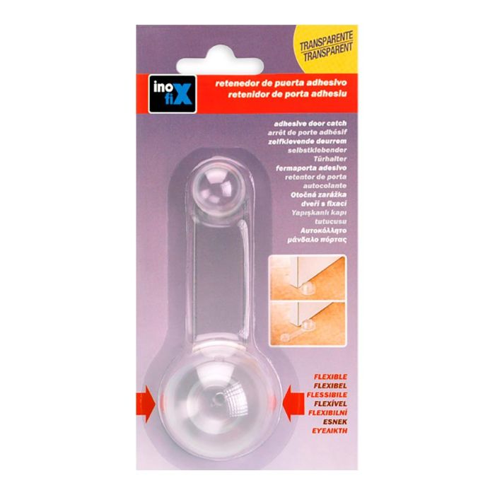 Inofix Tope Retenedor Giratorio Adhesivo Transparente para Puertas de hasta 45 mm de Grosor 1