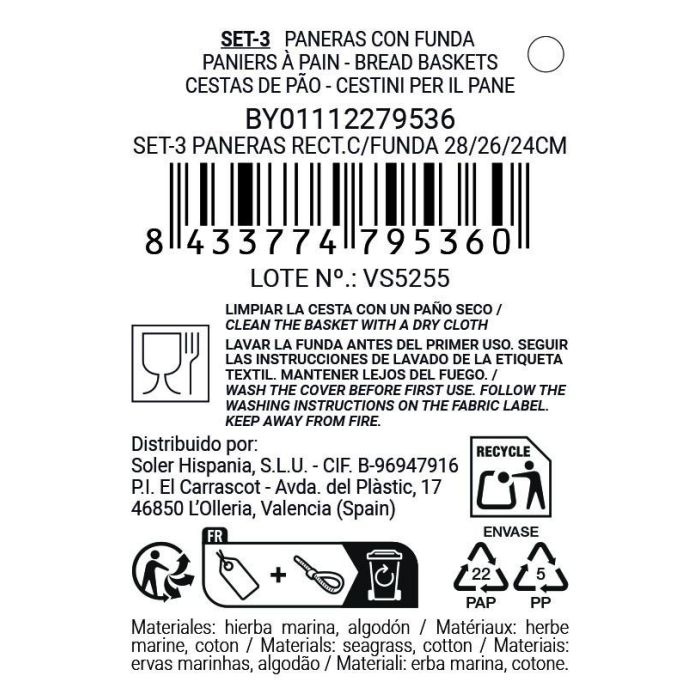 Inde Set 3 Paneras Rectangulares con Funda 28 cm, 26 cm, 24 cm 7