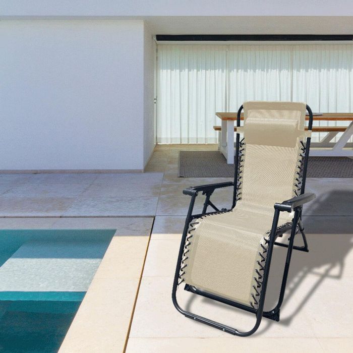 Marbueno Tumbona Plegable Acero Con Cojin Jardin y Piscina 90X66X108 cm Gravedad Cero Beige 10005 1