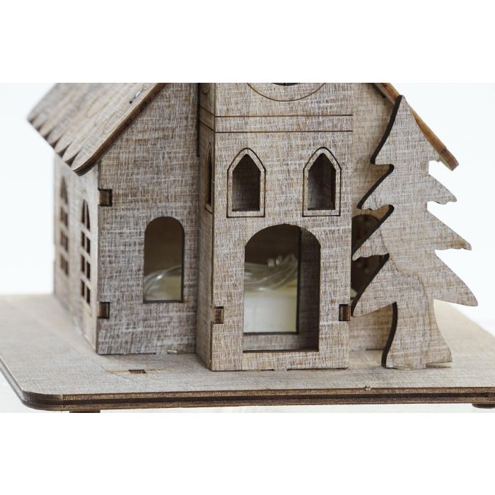 DKD Home Decor Decoracion Navidad Iglesia Madera Led Marron 13.5 x 21 x 13.5 cm (2 Unidades) 2