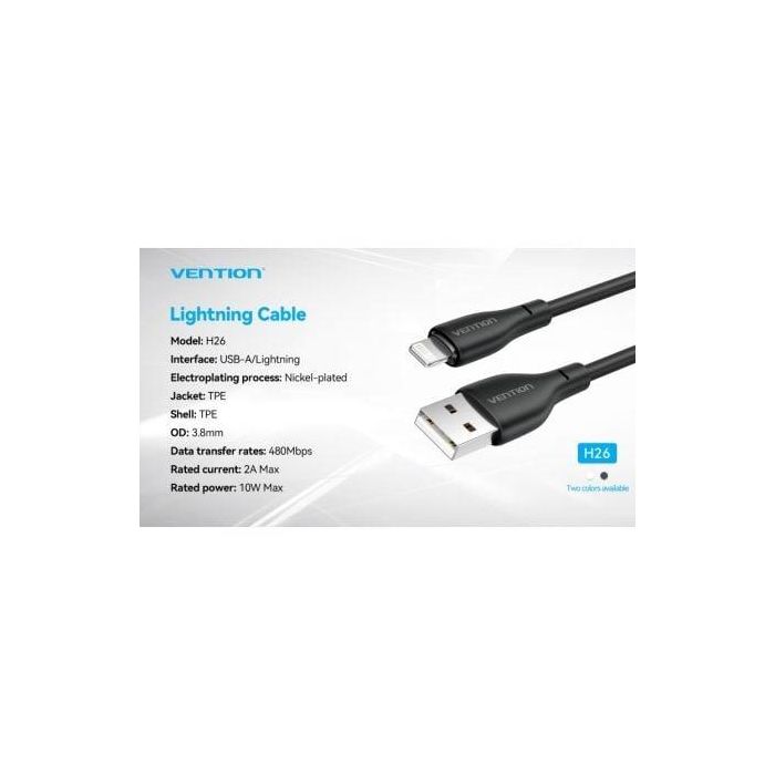 Cable USB 2.0 Lightning Vention H26BF/ Lightning Macho - USB Macho/ 10W/ 480Mbps/ 1m/ Negro 2