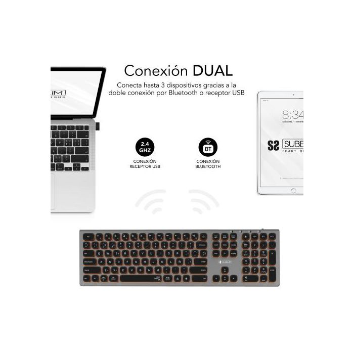 Subblim Teclado Bluetooth/2.4G Master Retroiluminado Extendido con Teclado Numérico y Conexión Multidispositivo USB-C Recargable QWERTY Español SUBKB-3MIE310 2