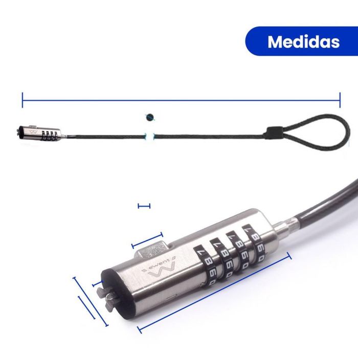 Ewent Cable de Seguridad EW1238 para Portátiles con Ranura NANO, Combinación de 4 Dígitos, 1.8m, Acero Galvanizado 1 Ewent Cable de Seguridad EW1238 para Portátiles con Ranura NANO, Combinación de 4 Dígitos, 1.8m, Acero Galvanizado 1