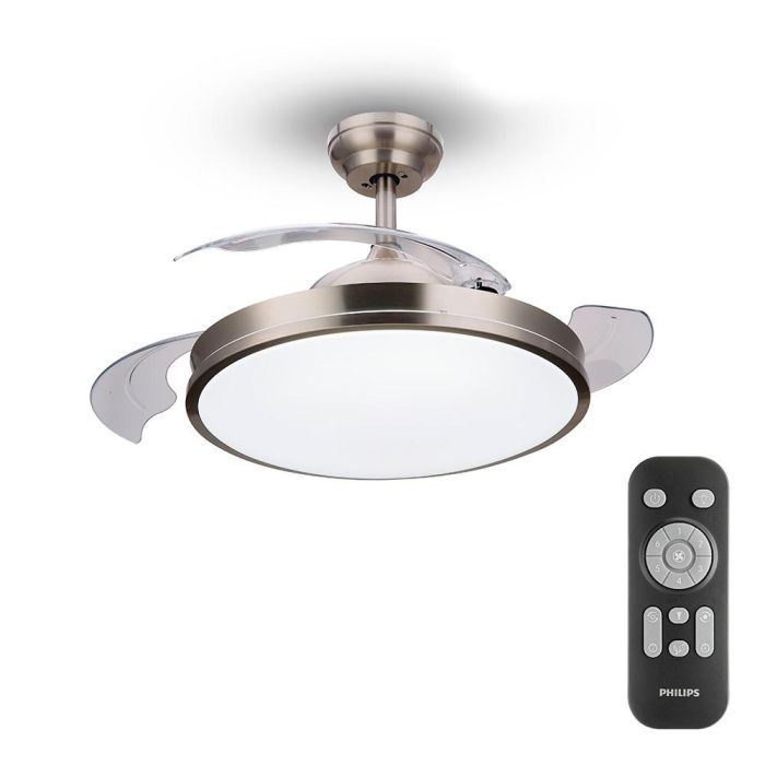 Philips Atlas Ventilador de Techo con Luz LED, Mando a Distancia, Ø106cm, Nikel