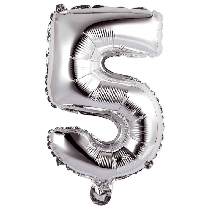 Globo Cifra 5 Plata Party Time altura 35 cm 0 Globo Cifra 5 Plata Party Time altura 35 cm 0