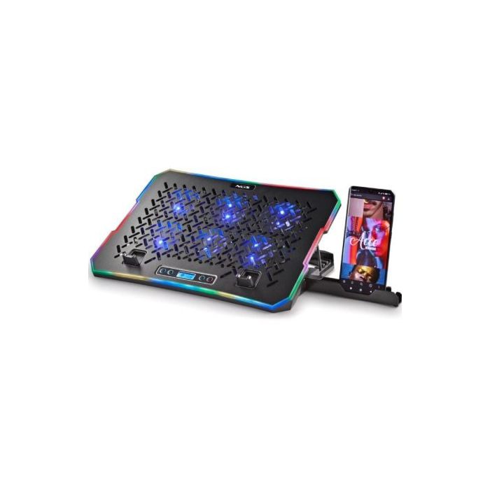 NGS HEROSTAND Base Refrigeradora para Portátiles 15.6" con 6 ventiladores, Iluminación LED RGB, Pantalla LCD y 2 puertos USB NGS HEROSTAND Base Refrigeradora para Portátiles 15.6" con 6 ventiladores, Iluminación LED RGB, Pantalla LCD y 2 puertos USB