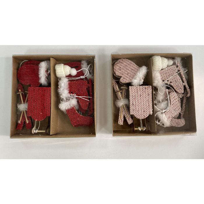DKD Home Decor Decoración Colgante Navidad Alpina, Set de 6 Unidades, Poliéster, Rosa Rojo, 16x3x16 cm
