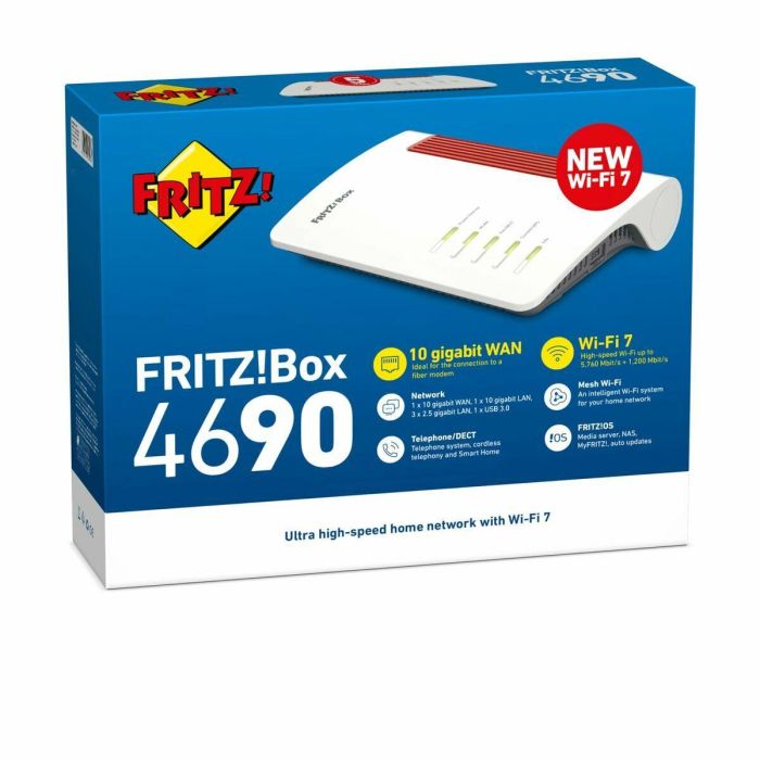 Fritz! Router Wi-Fi 7 Fritz! Box 4690 Modelo 20003098 con DECT, 10 Gigabits LAN/WAN, USB 3.0, Compatibilidad Domótica 6 Fritz! Router Wi-Fi 7 Fritz! Box 4690 Modelo 20003098 con DECT, 10 Gigabits LAN/WAN, USB 3.0, Compatibilidad Domótica 6