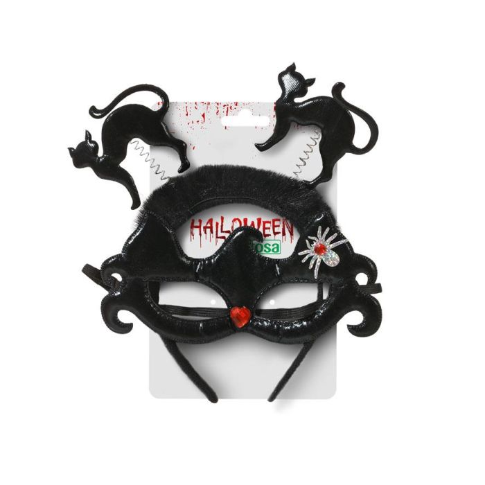 Diadema Diabla con Gatos Negros y Máscara de Murciélago para Halloween y Fiestas - Corazón Rojo y Araña Brillante 1 Diadema Diabla con Gatos Negros y Máscara de Murciélago para Halloween y Fiestas - Corazón Rojo y Araña Brillante 1