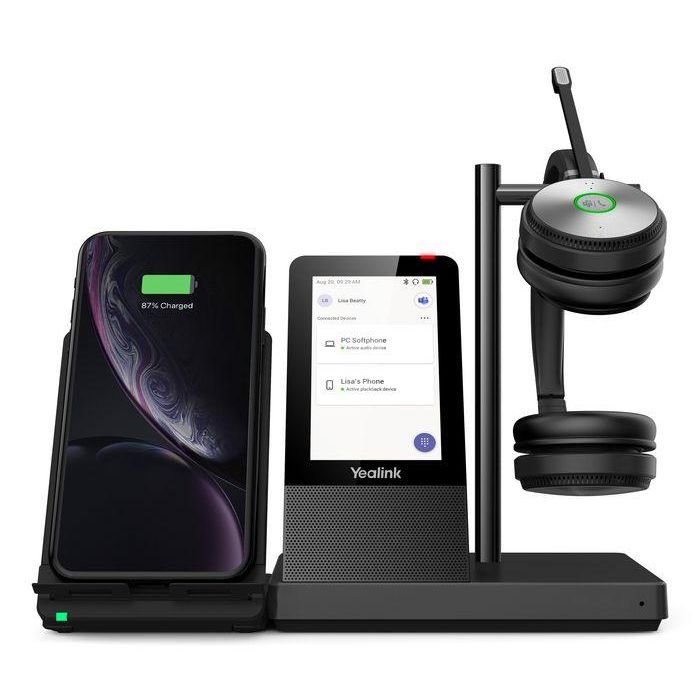 Yealink WH66 Dual Auriculares DECT Inalámbricos Estación de Trabajo UC Todo en Uno para Microsoft Teams con Pantalla Táctil y Carga Inalámbrica