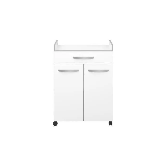 HARMONY Carrito de Cocina Blanco Mate L 60cm x 44.5cm x 81.5cm con Cajón y Puertas 2