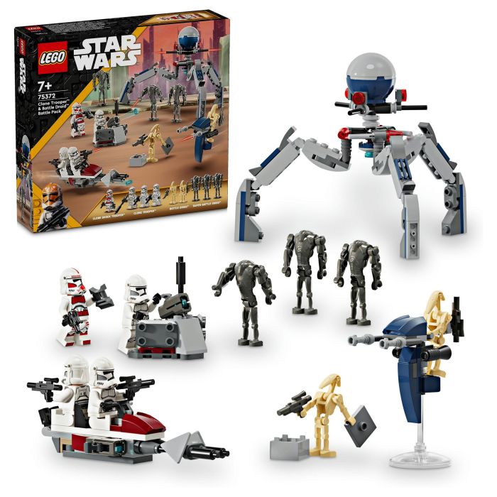 Lego 75372 Star Wars Paquete de Batalla de Soldados Clon y Droides de Batalla con Moto Speeder y Minifigura