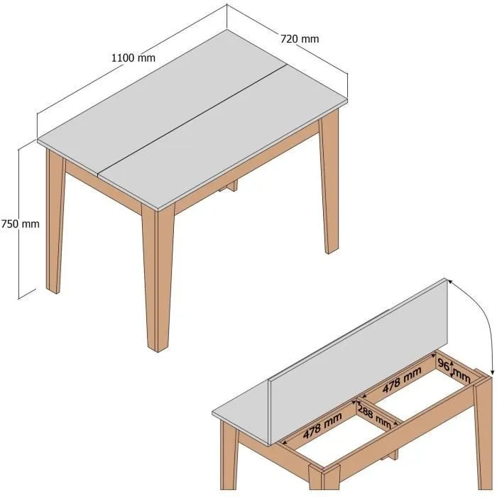 KIEVA MEN8683743327485 Mesa de cocina con almacenaje, Melamina, Blanco/Roble, Rectangular, 110 x 75 x 72 cm 5