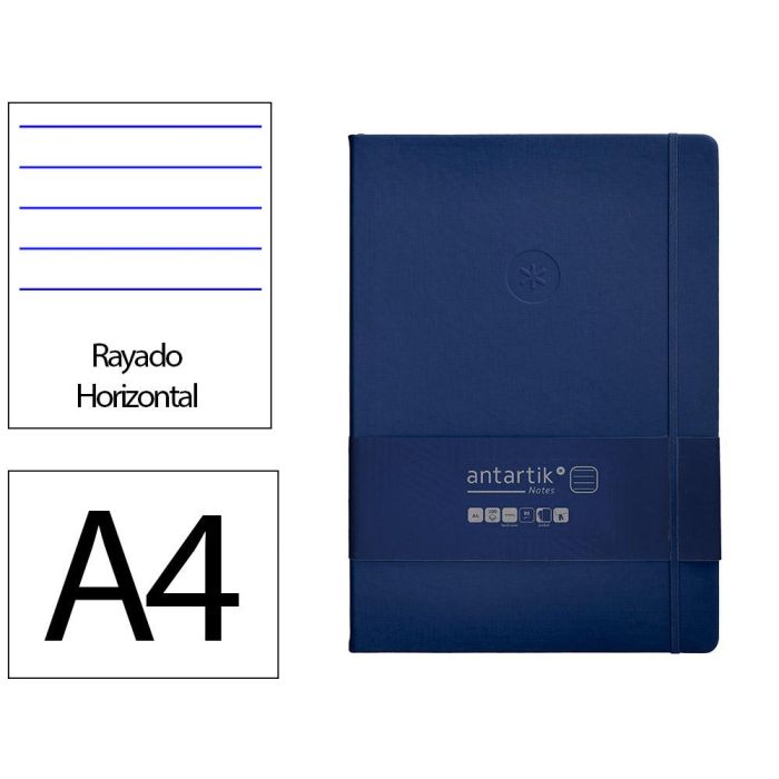 Cuaderno Con Gomilla Antartik Notes Tapa Dura A4 Hojas Rayas Azul Marino 100 Hojas 80 gr Fsc