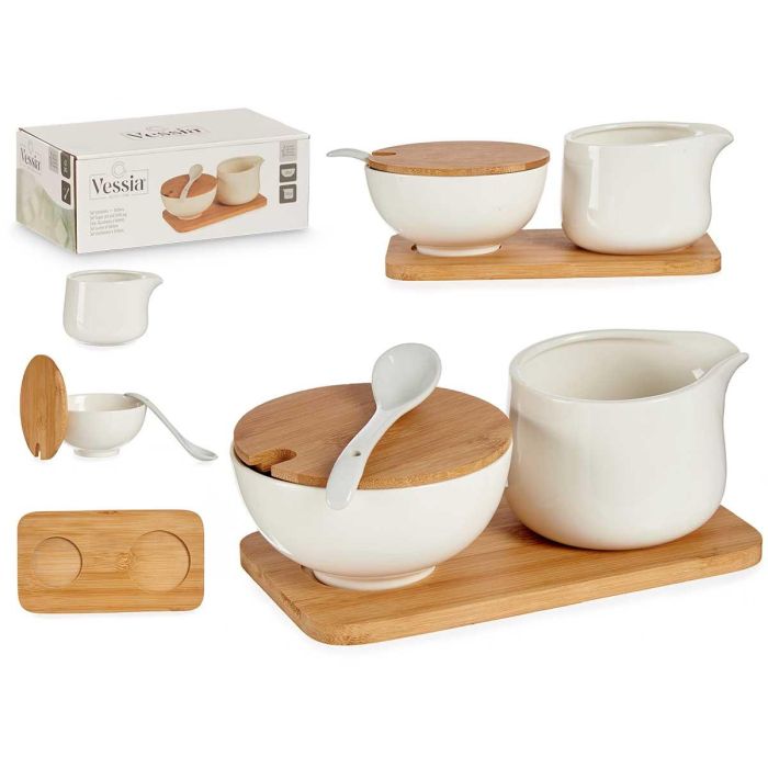 Set Azucarero Y Lechera Ceramica Y Bambu Vessia 19X7CM (12 Unidades) Set Azucarero Y Lechera Ceramica Y Bambu Vessia 19X7CM (12 Unidades)