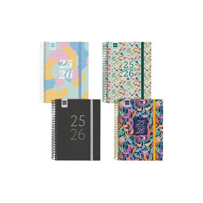 Agenda Escolar (2025-26) Finocam Secundaria Espiral Tapa Pp D/P 4º 155X212 Con Goma Surtido Pack De 8