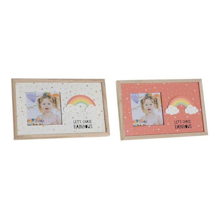 Marco de Fotos DKD Home Decor Arcoíris Rosa Blanco Infantil Madera MDF (25 x 1 x 16 cm) (2 Unidades)