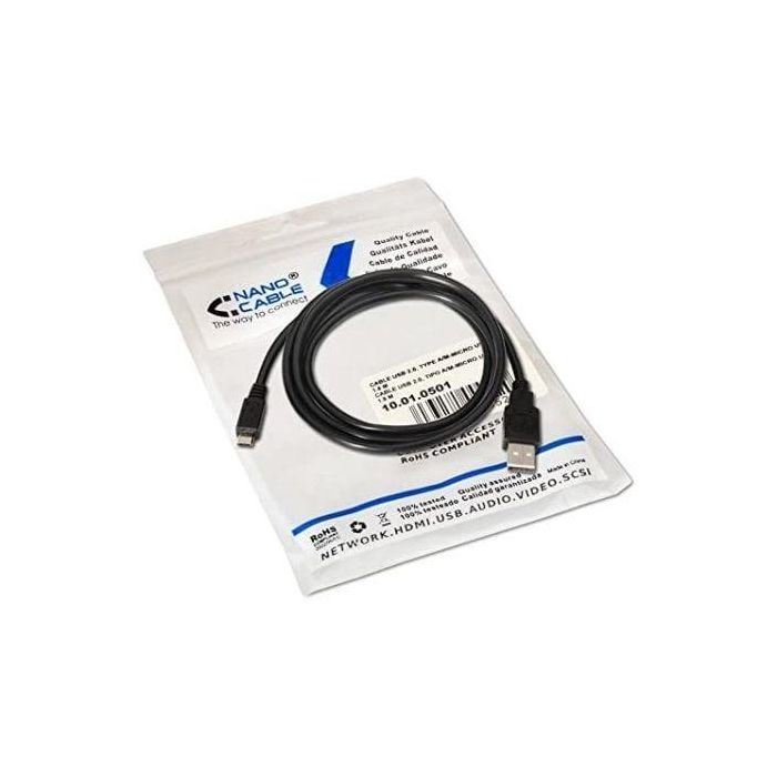 Nanocable 10.01.0501 Cable USB 2.0 de Alta Velocidad, Tipo A Macho a Micro B Macho, 1.8 metros, Negro, para Móviles y Cámaras Digitales 3 Nanocable 10.01.0501 Cable USB 2.0 de Alta Velocidad, Tipo A Macho a Micro B Macho, 1.8 metros, Negro, para Móviles y Cámaras Digitales 3