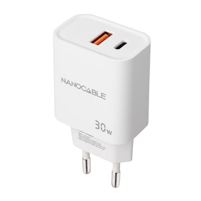 NANOCABLE CARGADOR USB-C/PD + USB-A/QC 30W BLANCO