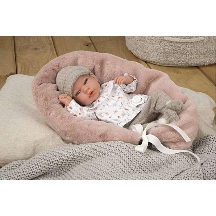 Muñeca elegance andie gris con cojin lactancia, incluye chupete (muñeco de peso)40 cm 13