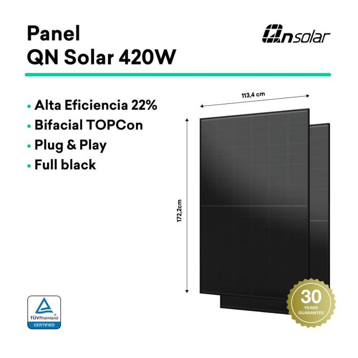 TORNASOL Kit solar autoinstalable 800W, x2 paneles solares rígidos, bifaciales, incl. 20º 10 TORNASOL Kit solar autoinstalable 800W, x2 paneles solares rígidos, bifaciales, incl. 20º 10