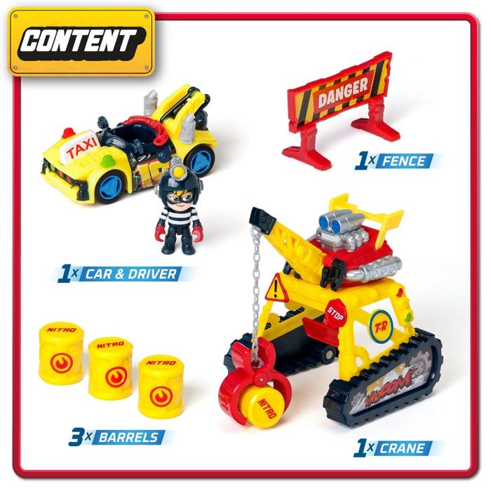 Magic Box T-Racers PTRSD014IN10 Turbo Crane Challenge Juguete Interactivo con Grúa Motorizada, Vehículo Exclusivo y Más de 500 Combinaciones para Niños +3 Años 3