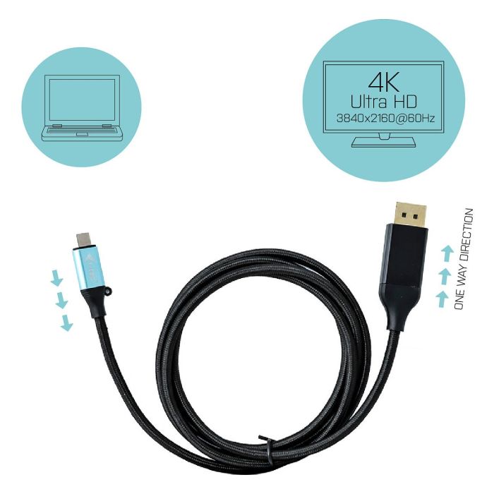 Adaptador USB C a DisplayPort i-Tec C31CBLDP60HZ2M 4K Ultra HD Negro