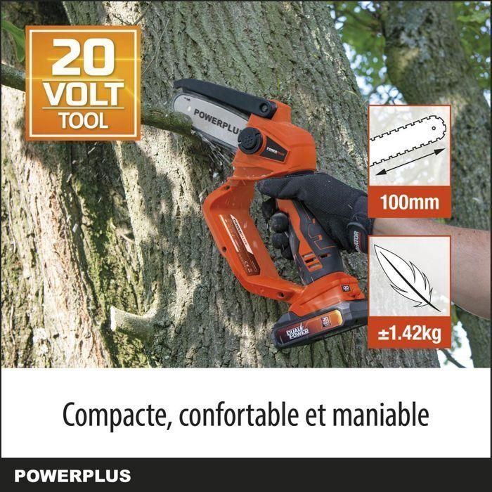 PowerPlus dual Power PowDPG7572, motosierra de batería de 20 V, guía de 100 mm para 14 dientes sin batería o cargador 1