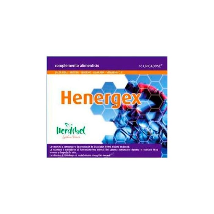 HERDIBEL Henergex 16 Unicadose - Jalea Real, Mirtilo, Ginseng, Guaraná, Vitaminas C y E para Energía y Vitalidad