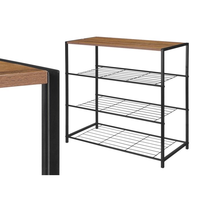 Giftdecor Zapatero Estanteria 4 Baldas Metal y Madera Negro Natural 63.5 x 30 x 8 cm