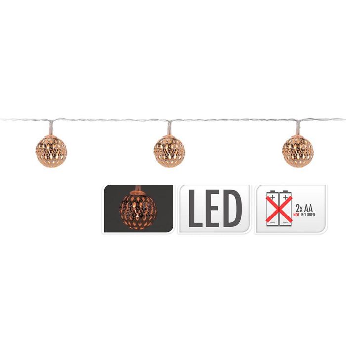 Decorative Lightning Guirnalda a pilas 10 leds luz blanco cálido 1,3m con bolas color cobre