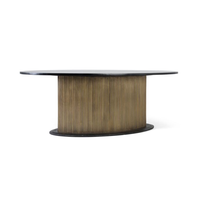 Giner Y Colomer Mesa de Comedor Ovalada con Tapa de Madera de Mango y Base Dorada 220 cm 1