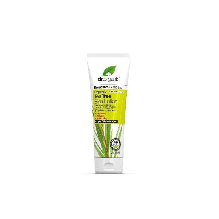 DR. ORGANIC Loción Corporal Árbol de Té Orgánico, reparadora, calmante, hidratante con Aloe Vera para piel seca, 200 ml