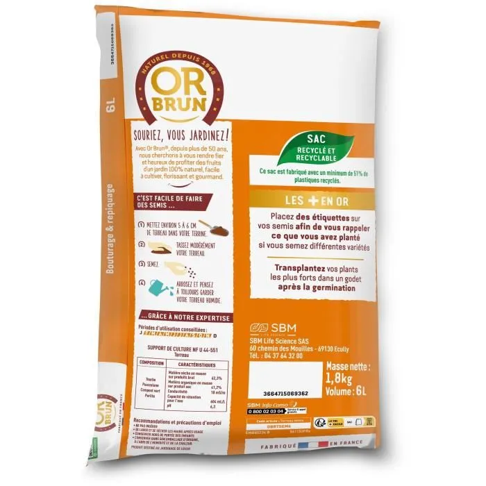 Or Brun Tierra para Semillas OBRTSEM6U - 6L - Mejora el Drenaje - Retención Óptima de Agua 1