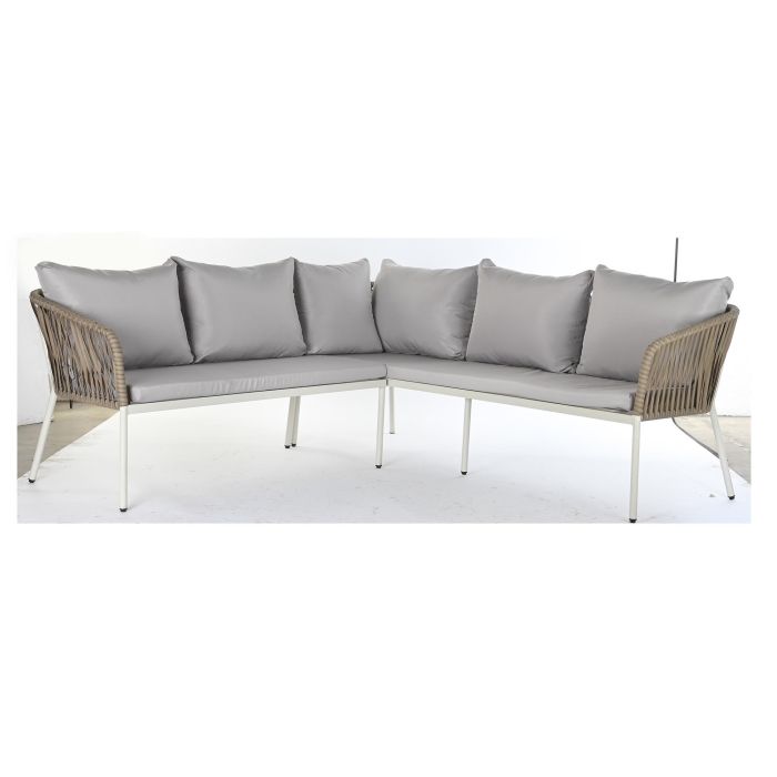 DKD Home Decor Sofá de Terraza y Jardín de Ratán Sintético Blanco y Marrón Claro, Set 3 piezas, 190x70x190 cm Desmontable