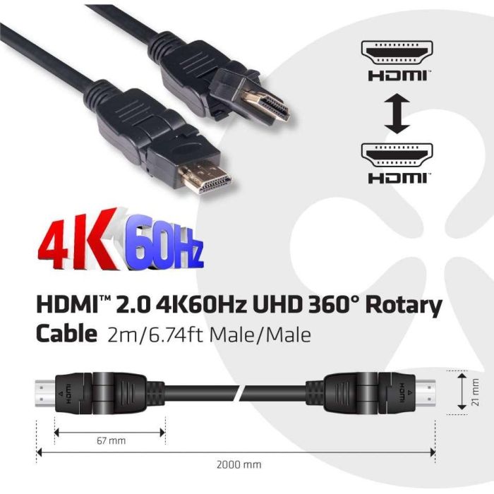 Club3D HDMI-Kabel A -> A 2.0 360° Drehbar 4K60Hz UHD 2 Meter retail 6 Club3D HDMI-Kabel A -> A 2.0 360° Drehbar 4K60Hz UHD 2 Meter retail 6