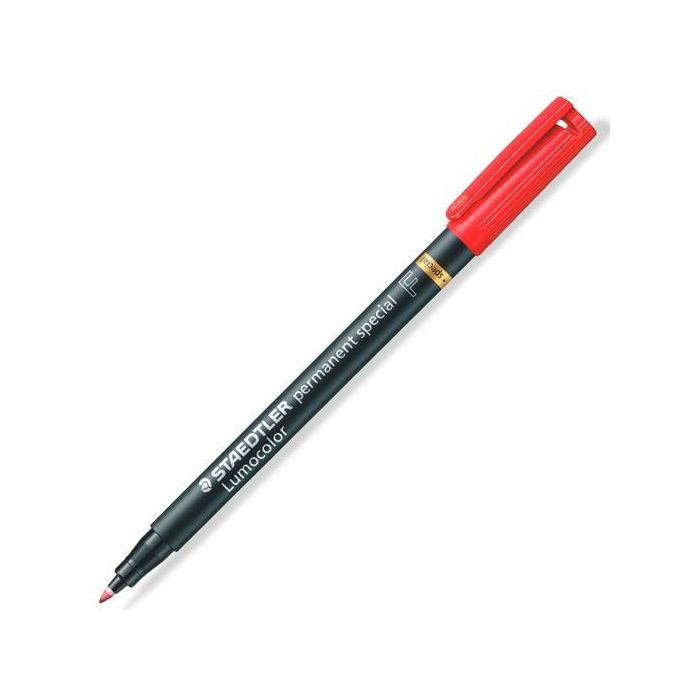 Staedtler Rotulador Permanente Especial Lumocolor F Rojo (10 Unidades) para Superficies Barnizadas, Cristal Óptico y Laboratorio (10 Unidades)
