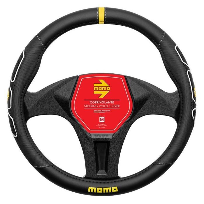 MOMO MOMLSWC0PROBW Funda de Volante Profile Black-White, 38-39 cm, Poliuretano, Agarre Firme y Confort Universal