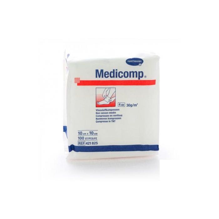 Medicomp Gasas Non Woven para Heridas 5x5 cm, 100 Unidades - Absorbente, Suave y Transpirable