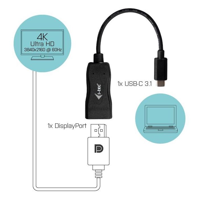 I-TEC Adaptador USB-C a DisplayPort 4K/60Hz, 0,15 m, para Windows, Mac y Android 1 I-TEC Adaptador USB-C a DisplayPort 4K/60Hz, 0,15 m, para Windows, Mac y Android 1