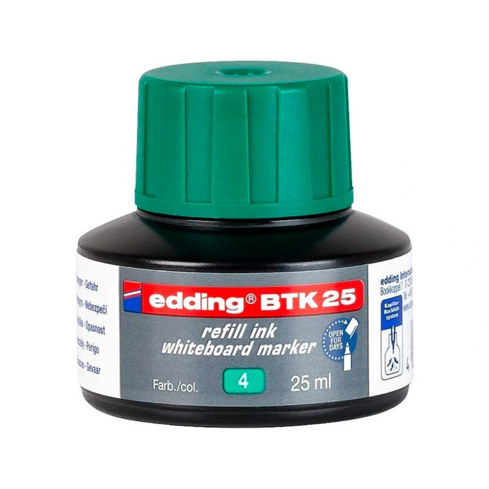 Edding Tinta Rotulador Pizarra Blanca BTK-25 Recambio Verde Bote 25 ml 1