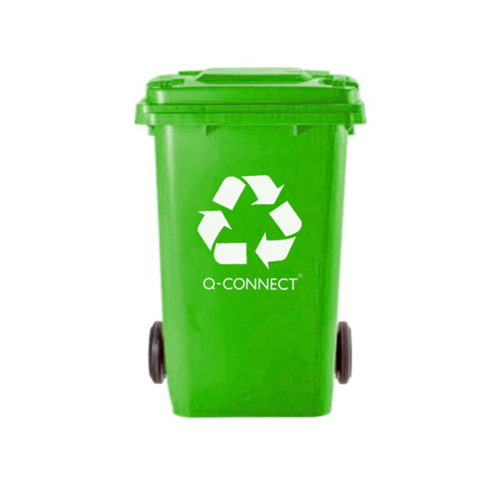 Q-connect Papelera Contenedor Plástico Verde para Envases de Vidrio 100L con Tapa y Ruedas 750x470x370 mm 2