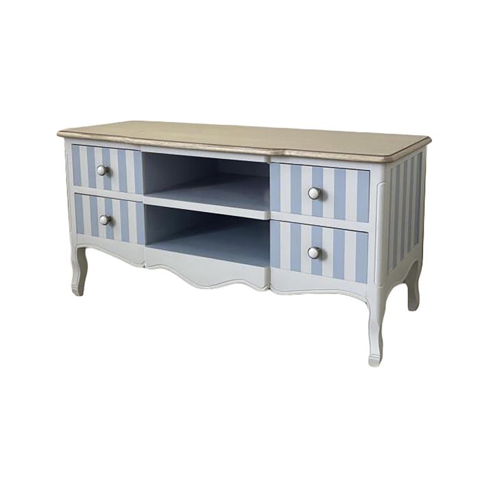 DKD Home Decor Mueble TV Mediterráneo Colección Bayona 2023 Madera Paulownia Blanco Azul Celeste 120x48x60 cm con 4 Cajones y 3 Puertas 1 DKD Home Decor Mueble TV Mediterráneo Colección Bayona 2023 Madera Paulownia Blanco Azul Celeste 120x48x60 cm con 4 Cajones y 3 Puertas 1