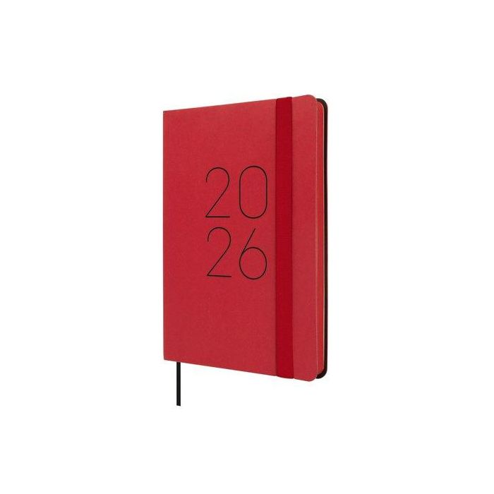 Agenda Anual (2026) Finocam Flexi Lisa Cosida Tapa Flexible Con Goma F4 118X168 S/V Apais. Rojo