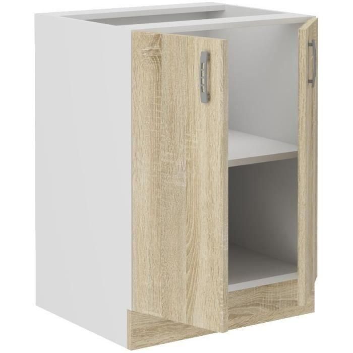 Mueble bajo de cocina SARA - 2 puertas - Decoración roble Sonoma - L60 x P48 x H 82 cm 1 Mueble bajo de cocina SARA - 2 puertas - Decoración roble Sonoma - L60 x P48 x H 82 cm 1