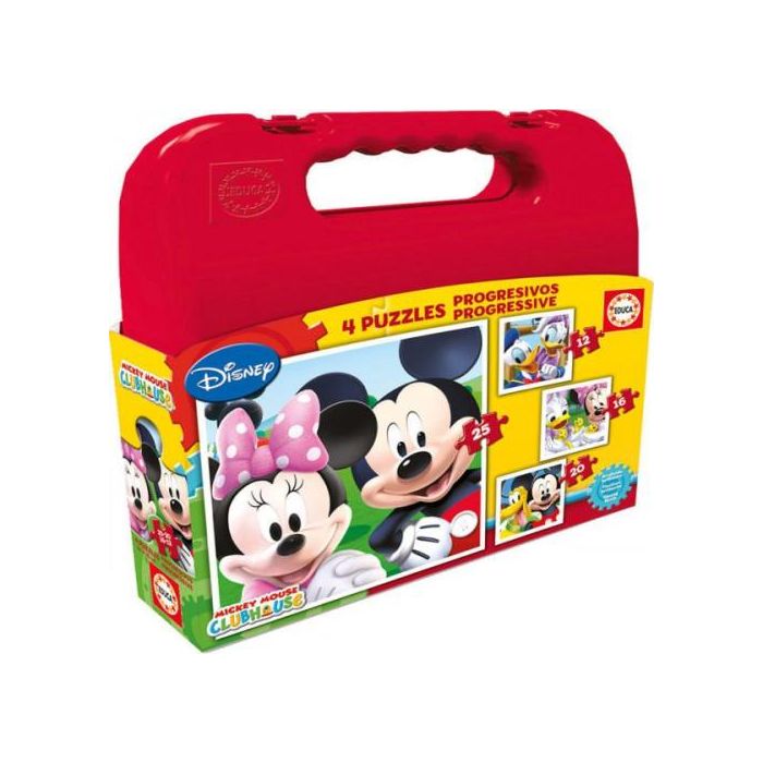 Educa Borrás 16505 Maleta Puzzles Progresivos Mickey Mouse 12-16-20-25 Piezas de 3-6 Años